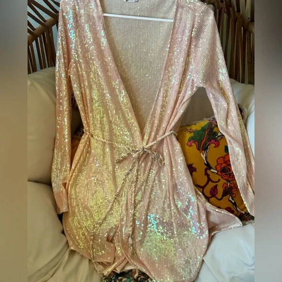 Free People Disco Daydream Sequin Kimono Dress Small | Boho Glam - Picture 10 of 15